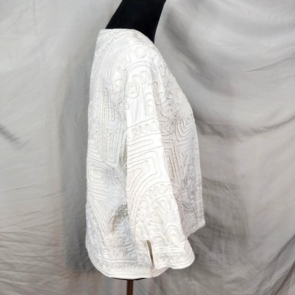 JONI B Size Large White Soutache Embroidered Collarless Jacket Blazer Old Money - Picture 3 of 12